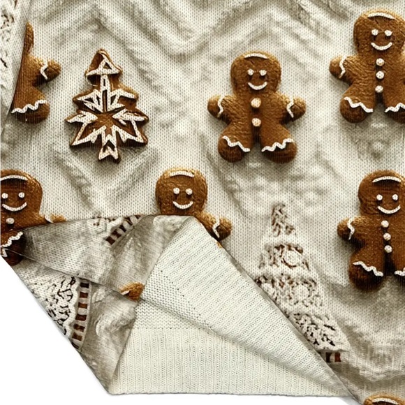 Pullover Top Soft Knit Long Sleeve with Adorable Gingerbread Man w/ Earrings - Picture 12 of 14